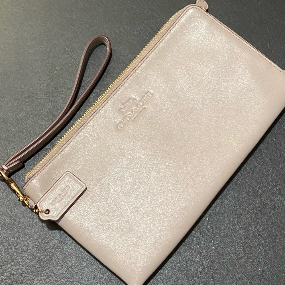 Beige Leather Coach Wristlet